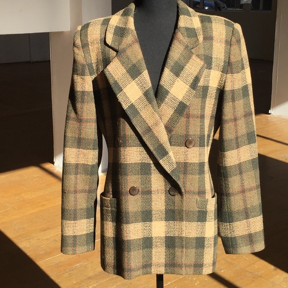 Casual Corner Jackets & Blazers - Olive heavy plaid double breasted wool blazer